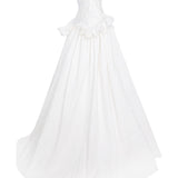 White Floral Jacquard Ball Gown With Flower Embroidery Bustline