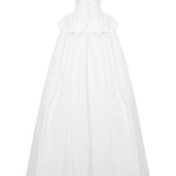 White Floral Jacquard Ball Gown With Flower Embroidery Bustline