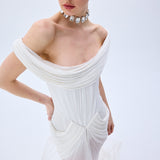 Silk Tulle Cowl Neckline Structural Dress With Draped Hips