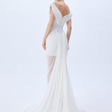 Silk Tulle Cowl Neckline Structural Dress With Draped Hips