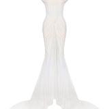 Silk Tulle Cowl Neckline Structural Dress With Draped Hips