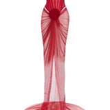 Red Corseted Cowl Neckline Gown With Velvet Roses, Polka Dot Tulle And Stick Stones