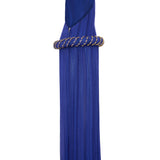 Navy Halter Neck Chiffon Dress With Saxe Stick Stones And Crystal Rope Belt Detail