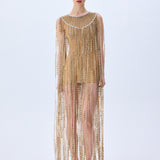 Tulle Dress With Crystal Fringes