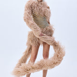 Baguette Crystal Striped Tulle One Shouldered Mini Dress With Feathers