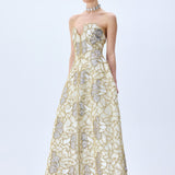 Crystal Chain And Sequin Embroidered, Fuzzy Velvet Flower Patterned Midi Gown
