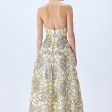 Crystal Chain And Sequin Embroidered, Fuzzy Velvet Flower Patterned Midi Gown