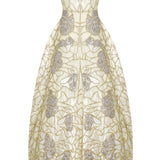Crystal Chain And Sequin Embroidered, Fuzzy Velvet Flower Patterned Midi Gown