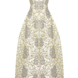 Crystal Chain And Sequin Embroidered, Fuzzy Velvet Flower Patterned Midi Gown