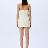 Ivory Shantung Mini Dress With 3D Crystal Bouquet