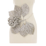 Ivory Shantung Mini Dress With 3D Crystal Bouquet