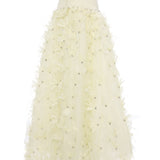 Crinoline With Feather Crystal Flowers And Draped Tulle Waistline With Crystal Borders