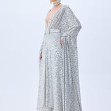 Chiffon Silver Fully Sequined Kaftan With Crystal Belt