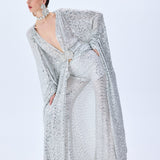 Chiffon Silver Fully Sequined Kaftan With Crystal Belt