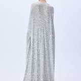 Chiffon Silver Fully Sequined Kaftan With Crystal Belt
