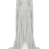 Chiffon Silver Fully Sequined Kaftan With Crystal Belt