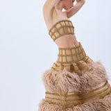 Gold Crystal Chain Crinoline With Silk Feathers