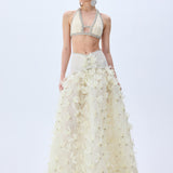 Crinoline With Feather Crystal Flowers And Draped Tulle Waistline With Crystal Borders