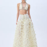Crystal Bordered Draped Tully Crop Top