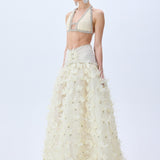 Crinoline With Feather Crystal Flowers And Draped Tulle Waistline With Crystal Borders
