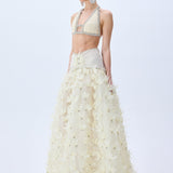 Crystal Bordered Draped Tully Crop Top