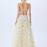 Crinoline With Feather Crystal Flowers And Draped Tulle Waistline With Crystal Borders