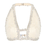 Crystal Bordered Draped Tully Crop Top