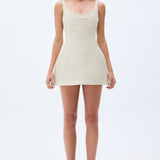 Crystal And Pearl Beaded Hand Embroidered Sculptural Mini Dress