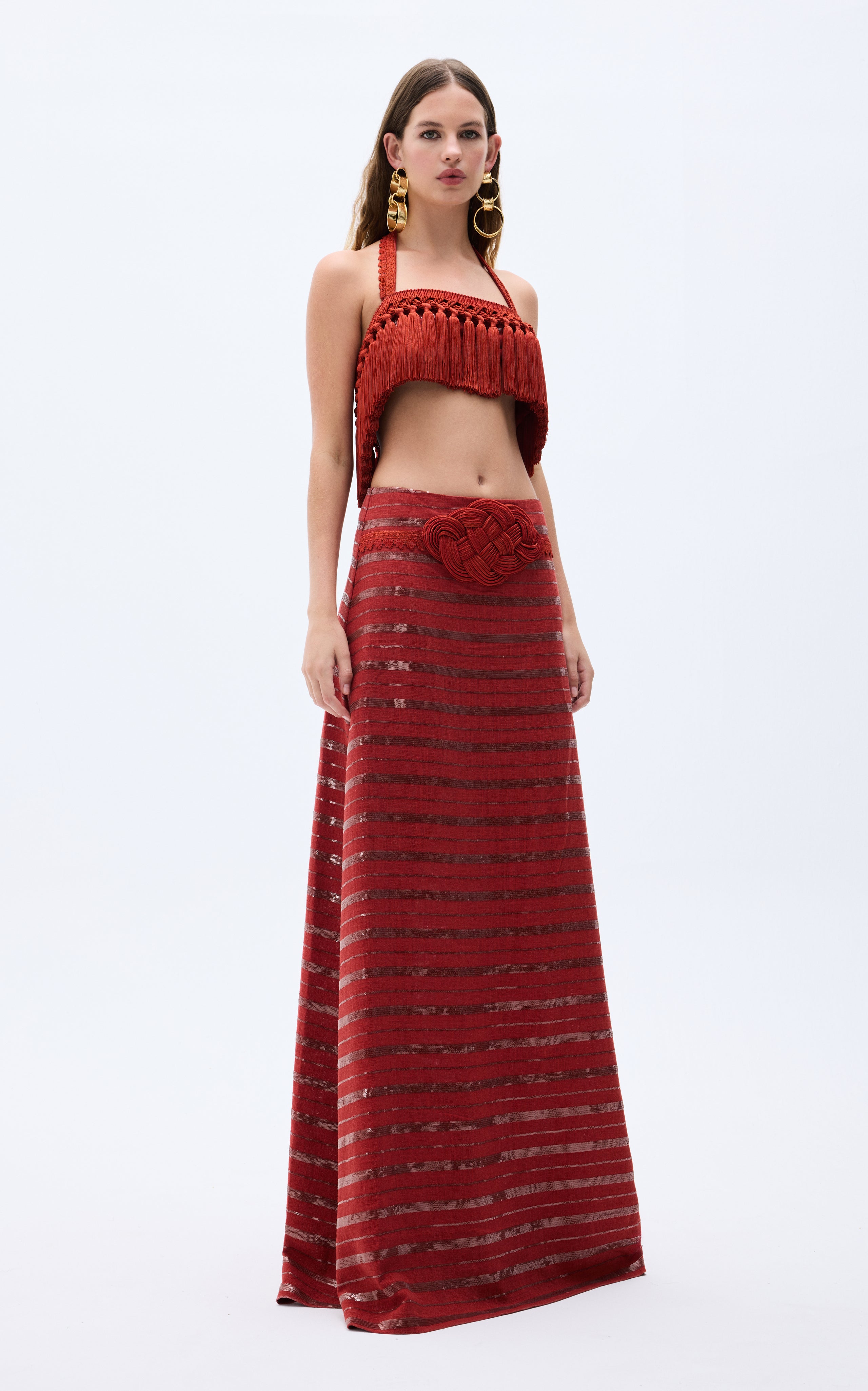 SS25-S-1007-brick-36 raisa_vanessa brick-linen-maxi-skirt-with-sequined-stripes-handmade-belt-detail