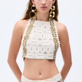 Brode Crop Top With Embroidery Strip Detail