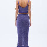 Sequined Net Maxi Skirt With Handmade Silk Fringes