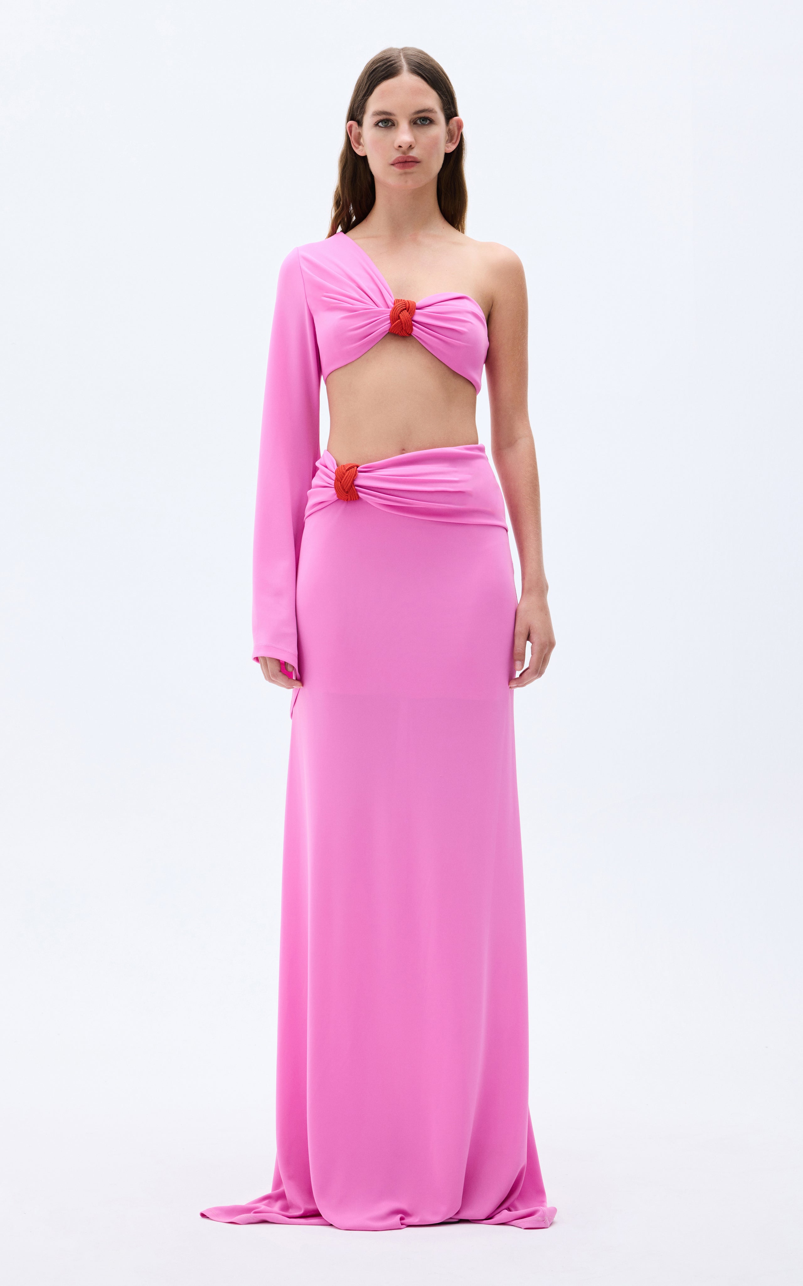 Vanessa Ropes Pink Maxi Skirt With Red Rope Detail – RAISA VANESSA