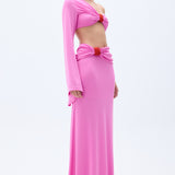 Pink Maxi Skirt With Red Rope Detail