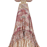 Ethnic Patterned Maxi Dress With Windows And Baloon Sleeves