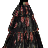 Velvet and Floral Printed Strapless Layered Maxi Dress
