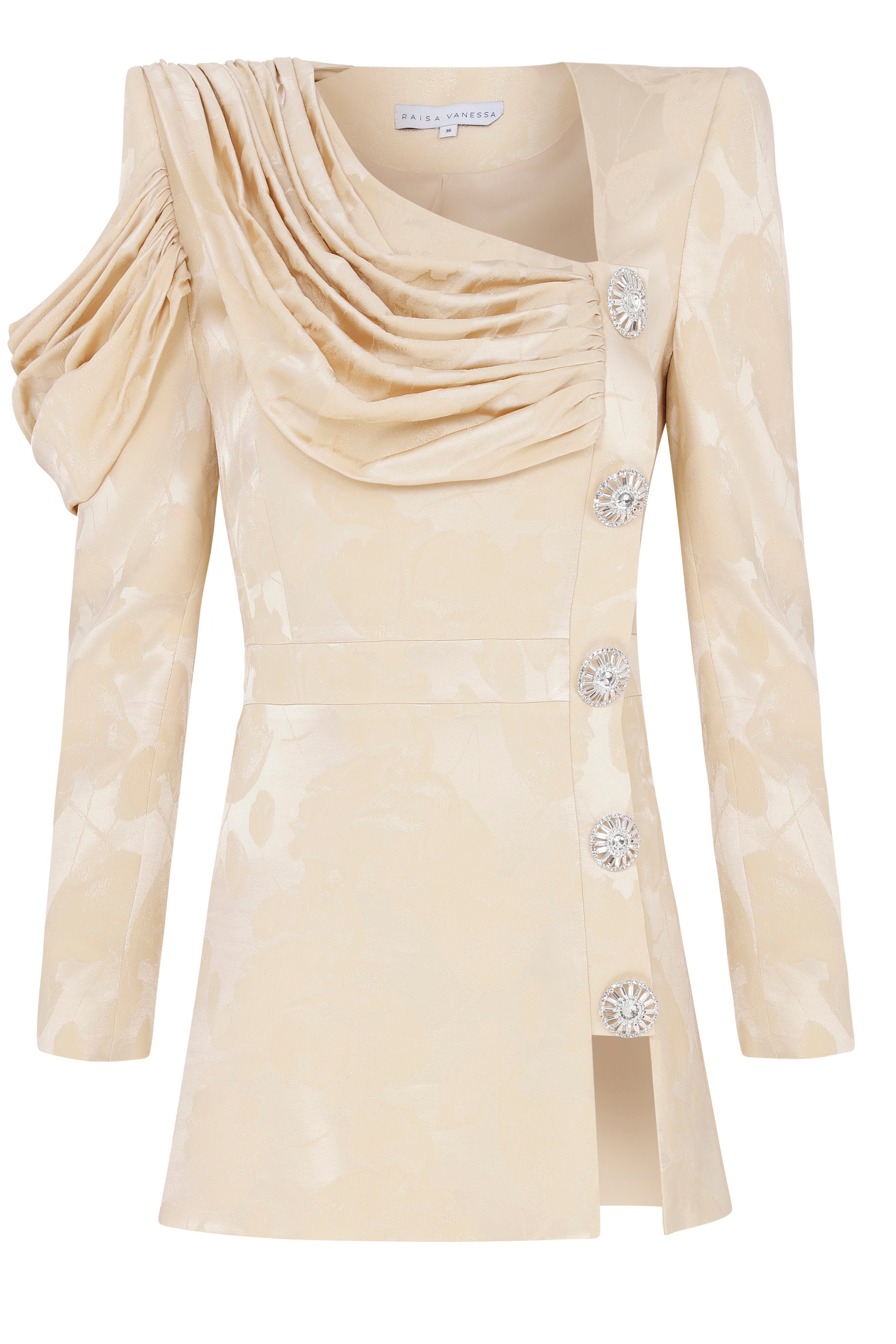 high-waist-jaquard-draped-mini-dress-with-crystal-buckle-details raisa_vanessa high-waist-jaquard-draped-mini-dress-with-crystal-buckle-details