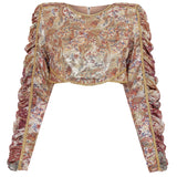 Ethnic Patterned Mini Top with Draped Sleeves