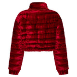 Red Velvet Puff Coat with Crystal Detail