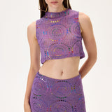 Multicolor Foil-Printed Violet Jersey Crop Top