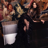 Organza Laser-Cut Skirt, High-Low Hemline