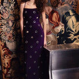 Plum Jersey Dress With Mirror Embellishment