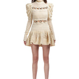 Seouined Knit Turtle Neck Mini Dress With Crystal Buttons