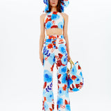 Floral Detailed High Waist Pants With Buckles