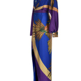 Patterned Hooded Maxi Wrap Satin Dress