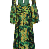 Chiffon Halter Neck Cutout Maxi Dress With Gold Buckles and Gemstone Details
