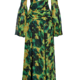 Chiffon Halter Neck Cutout Maxi Dress With Gold Buckles and Gemstone Details