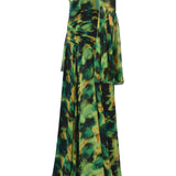 Chiffon Halter Neck Cutout Maxi Dress With Gold Buckles and Gemstone Details