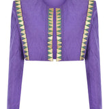 Quilted Linen Crop Top Jacket With Gold Details