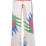 Patterned Satin Loose Pants With Knit Belt