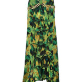 V-Waist Chiffon Ruffle Maxi Skirt With Gold Belt